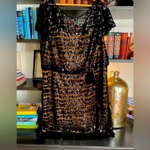 PHOEBE COUTURE A-Line Little Black Sequin Dress Size 20 Cap Sleeve